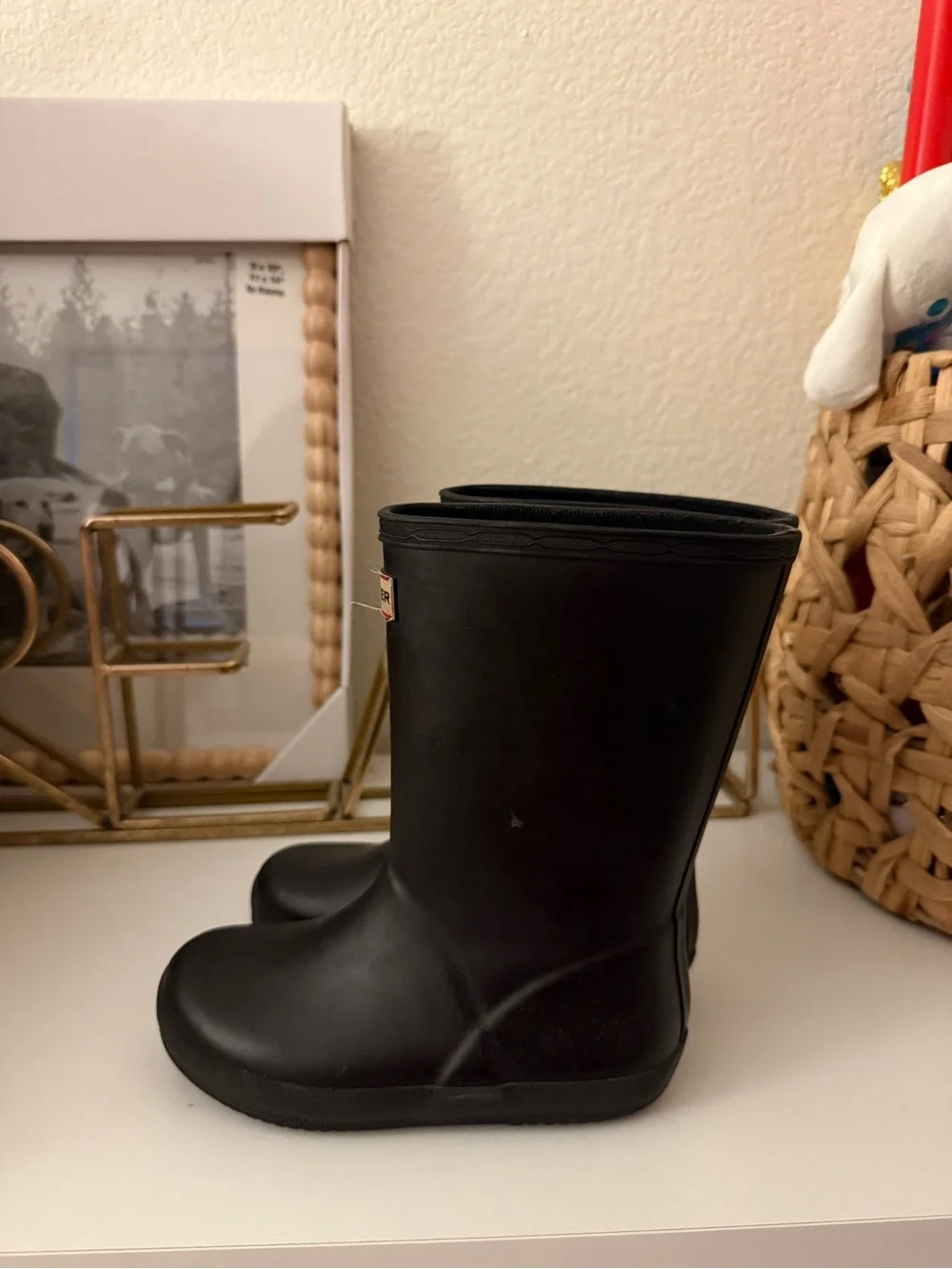 Hunter Black Matte Mid-Calf Rain Boots with Logo